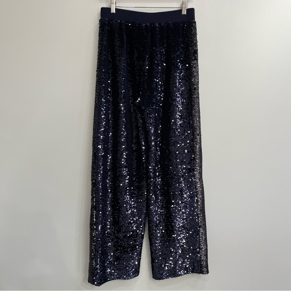Urban Outfitters Light Before Dark Solene Wide-Leg Sequin Pants Blue Black Small - Picture 5 of 16